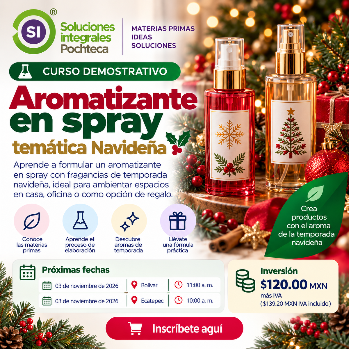 Curso Presencial | Aromatizante en spray temática Navideña | Curso Demostrativo | Sucursal: Bolivar y Ecatepec